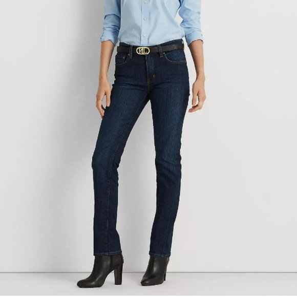 EUC Lauren Ralph Lauren Classic Straight Denim Jeans Size 8 Leather Patch - Picture 1 of 14